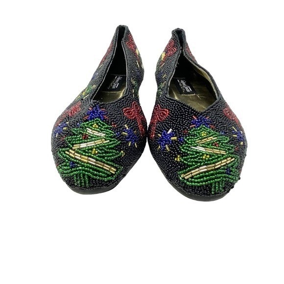 Colorwerks Women Vtg Holiday Christmas Beaded Flats Ornaments Tree Bow 7.5M - Picture 3 of 5